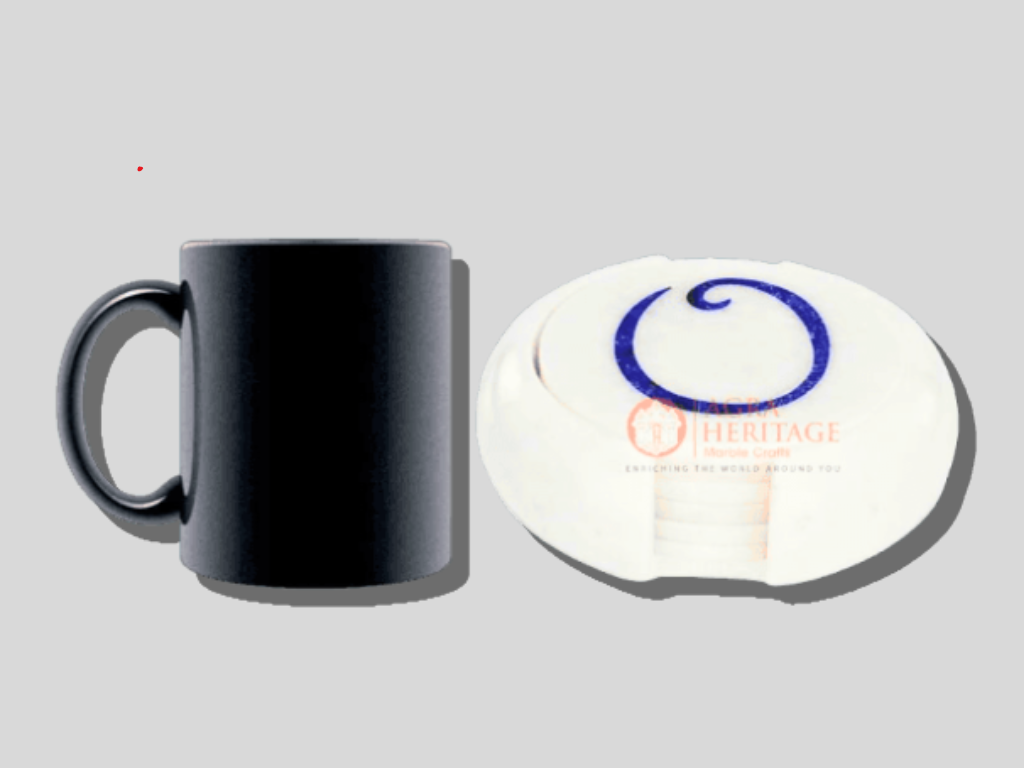 White Marble Teapot Coaster Set For Office